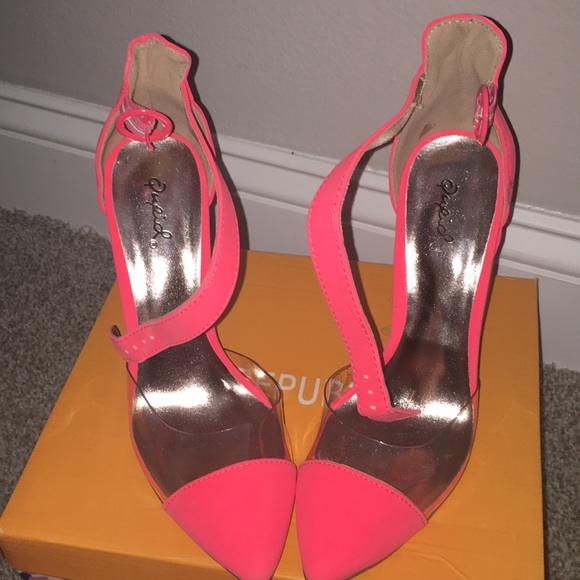 NEON CORAL ...CLEAR THE WAY CAP TOE HEEL - Picture 2 of 3